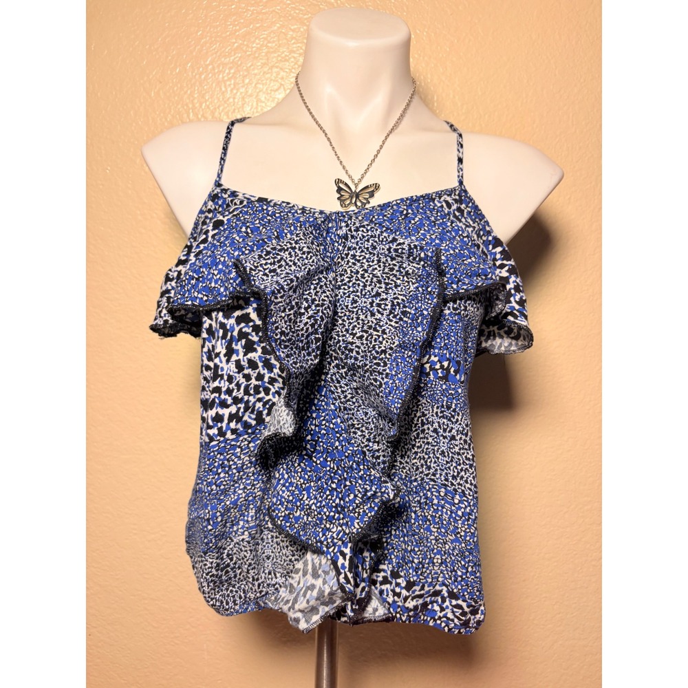 Y2K Mimi Chica Blue Leopard Print Ruffle Camisole Smocked Back Top #5